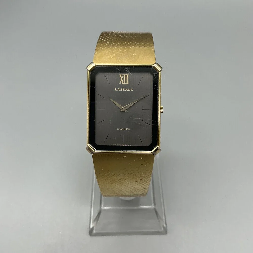 Vintage Lassale Womens Watch 23mm Black Dial Gold Tone 2F50-6009 New Battery 7